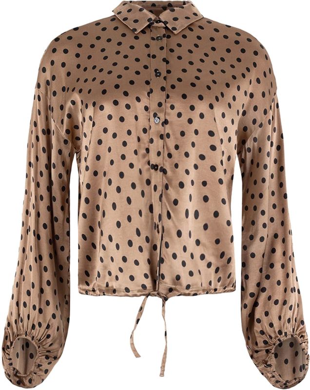 Anna - Blouse - Beige - Stip - Halslijn Polokraag