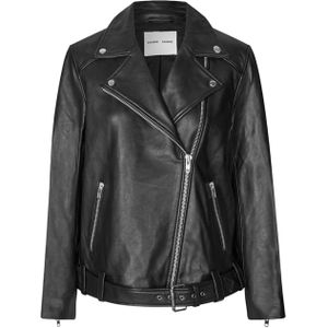 Samsøe Samsøe Leren jack zwart (Maat: M) - Effen