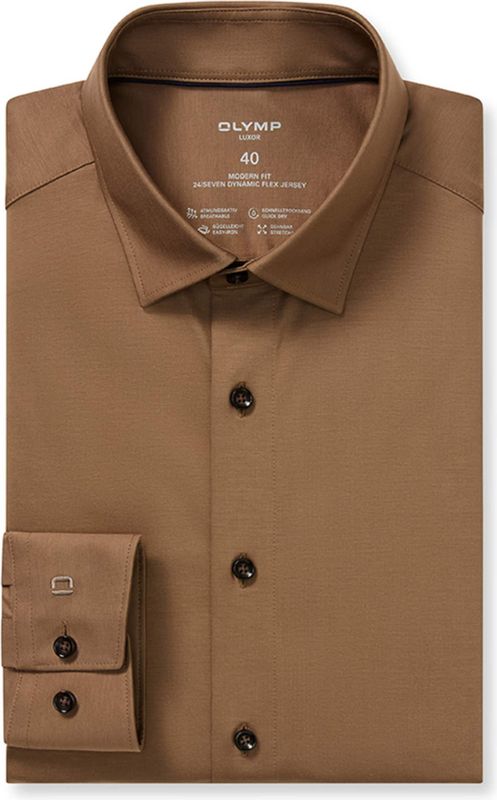 OLYMP Luxor 24/Seven Overhemd, modern fit, New Kent, Taupe