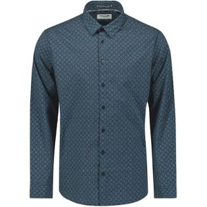 No Excess - Overhemd - Cyaan Blauw / Donkerblauw - Lange Mouw - Regular Fit