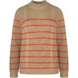 Bianca - Trui - Beige - StreepKabelpatroon - Ronde Halslijn