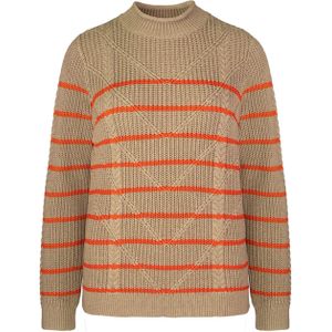 Bianca - Trui - Beige - StreepKabelpatroon - Ronde Halslijn