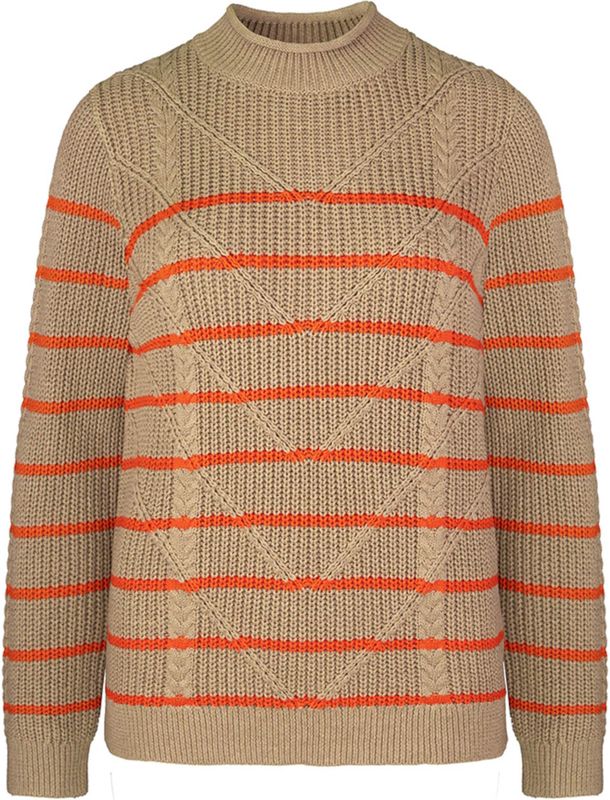 Bianca - Trui - Beige - StreepKabelpatroon - Ronde Halslijn