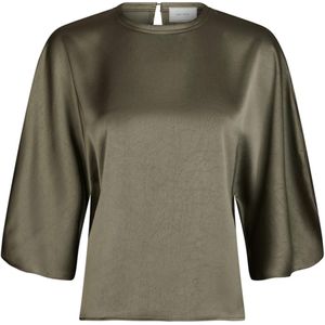 Neo Noir - Liora Heavy Sateen Blouse - Groen - Effen - Ronde Hals