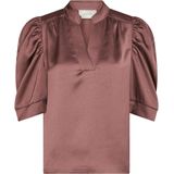 Neo Noir - Roella Heavy Sateen Blouse - Roze - Effen - V-hals
