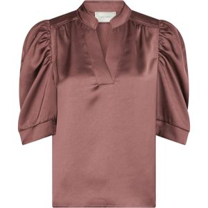 Neo Noir - Roella Heavy Sateen Blouse - Roze - Effen - V-hals