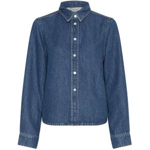 Moss Copenhagen - MSCHLaurentine Rue Shirt - Blouse - Blauw - Effen - Halslijn Polokraag