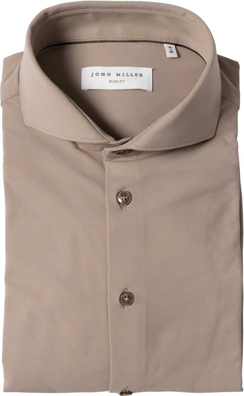 John Miller Overhemd middenbruin, Effen