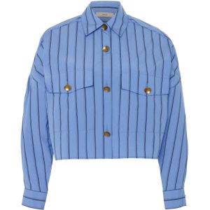 Sessun Dames blouse blauw (Maat: M) - Streep - Halslijn: Polokraag,