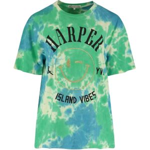 Harper & Yve T-shirt blauw (Maat: S) - TekstTie dye - Halslijn: Ronde hals,