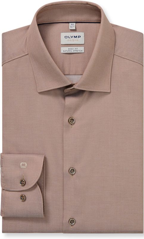 Olymp Level 5 Heren overhemd lange mouw beige (Maat: 42) - Effen