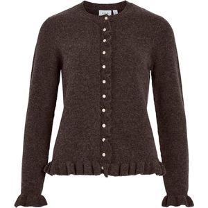 Vila - Vijacia O-neck Frill Knit Cardi - Coffee Bean/Melange - Dames Vest