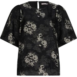 EsQualo - T-shirt - Zwart - Jacquard Puff Sleeve - Dames