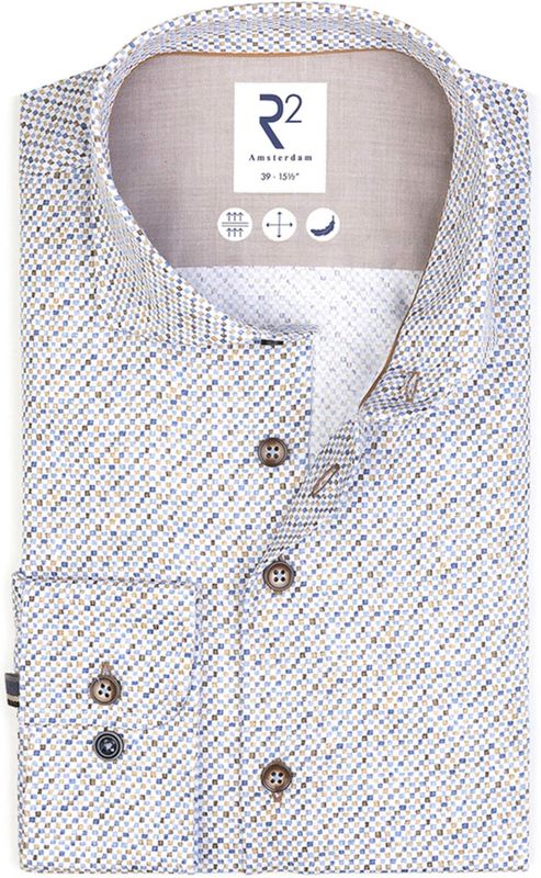 R2 Amsterdam - Overhemd - Blauw - Bedrukt