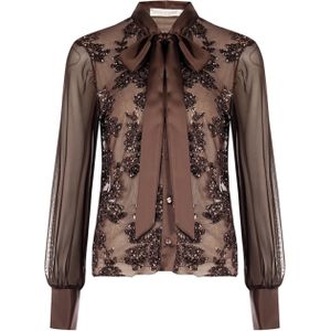 Rinascimento Dames blouse bruin (Maat: M) - Halslijn: Opstaande kraag,
