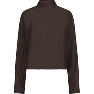 Dante6 Dames blouse bruin (Maat: 42) - Effen - Halslijn: Opstaande kraag,