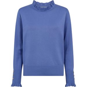 Freequent Dames trui blauw (Maat: M) - Effen - Halslijn: Opstaande kraag,