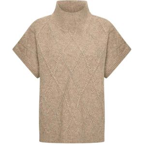 HV Society Dames trui beige (Maat: 38) - Effen - Halslijn: Opstaande kraag,