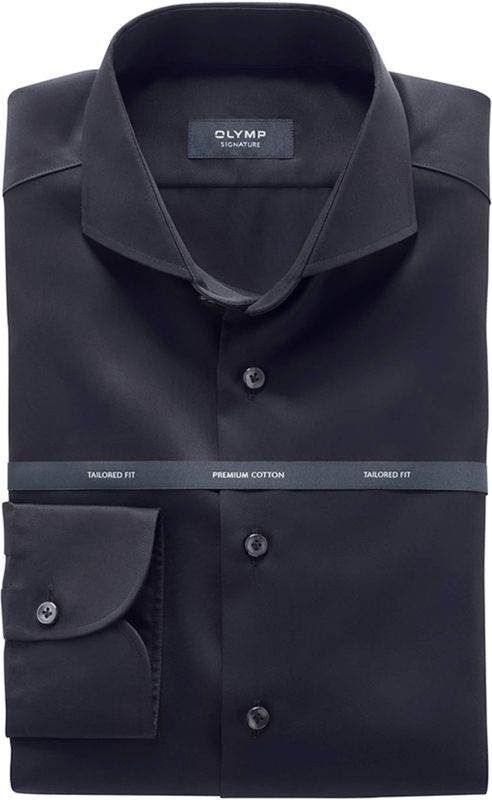 OLYMP - SIGNATURE - Overhemd - Zwart - Tailored Fit - SIGNATURE Cutaway