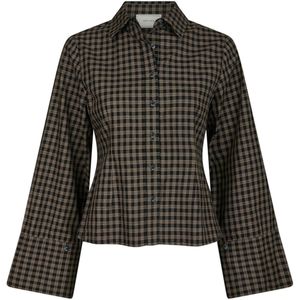 Neo Noir - Rosa Mini Check Shirt - Blouse - Zwart - Polokraag
