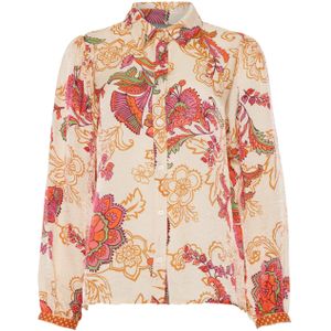 Geisha Dames blouse beige (Maat: S) - Halslijn: Polokraag,