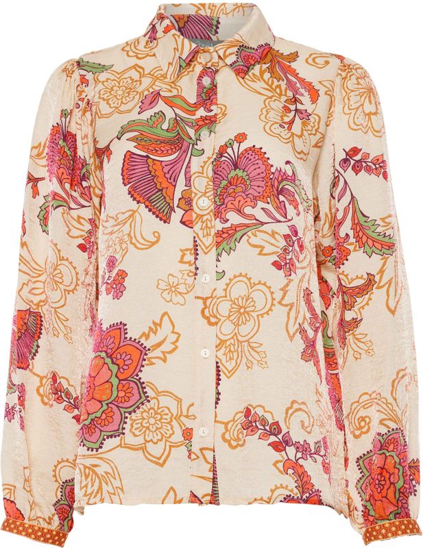 Geisha Dames blouse beige (Maat: S) - Halslijn: Polokraag,