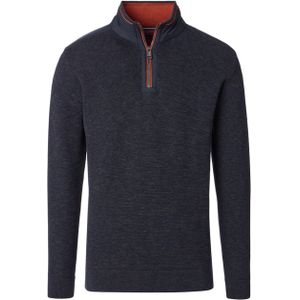 Casa Moda - Stricktroyer - Blauw - Heren Trui met Rits - Opstaande Kraag