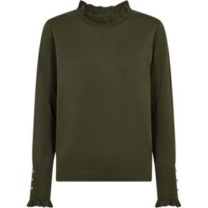 Freequent Dames trui groen (Maat: L) - Effen - Halslijn: Opstaande kraag,