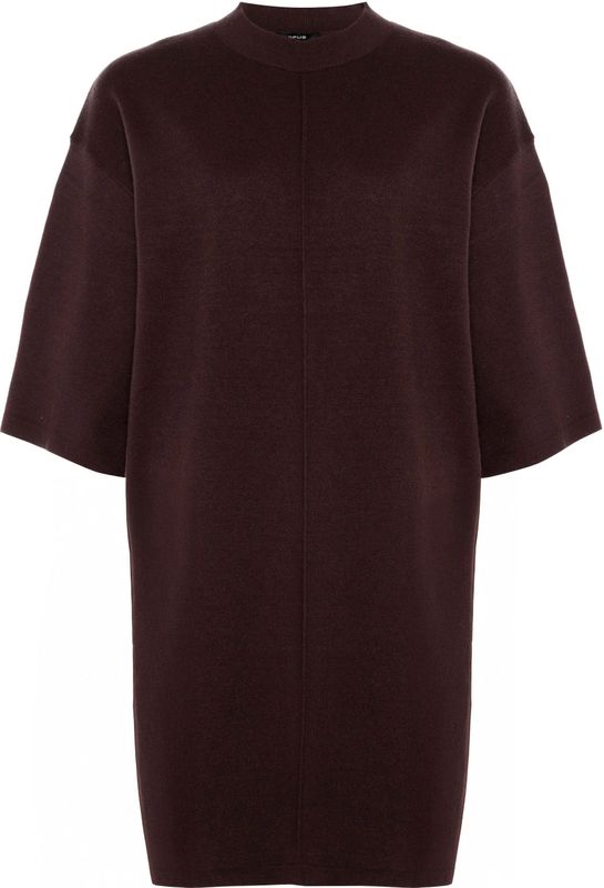 OPUS - Jurk - Bruin - Effen - Halslijn: Opstaande Kraag