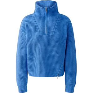 OUI Dames trui blauw (Maat: 36) - Effen - Halslijn: Opstaande kraag,