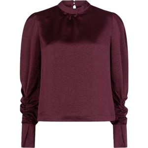 Dante6 Dames blouse bordeaux (Maat: 34) - Halslijn: Opstaande kraag,