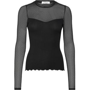 Rosemunde Dames top zwart (Maat: XL) - GlitterMeshKant - Halslijn: Ronde hals,