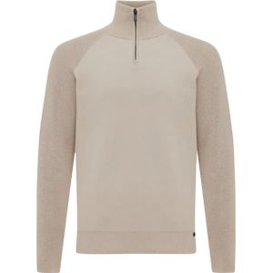 Genti Heren trui met rits ecru (Maat: 2XL) - Effen - Halslijn: Opstaande kraag met rits,