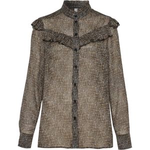 Toni Blouse beige (Maat: 38) - Halslijn: Opstaande kraag,