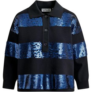 Essentiel Antwerp Dames trui blauw (Maat: M) - StreepGlitter - Halslijn: Polokraag,