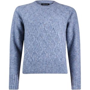 Roberto Sarto - Pullover - Blauw - Mélange Kabelpatroon - Ronde Halslijn