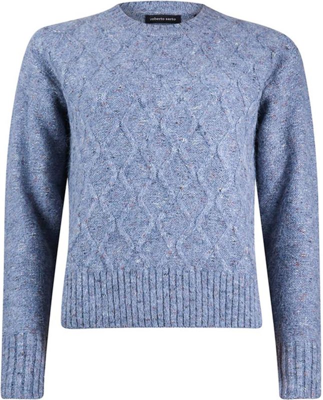 Roberto Sarto - Pullover - Blauw - Mélange Kabelpatroon - Ronde Halslijn