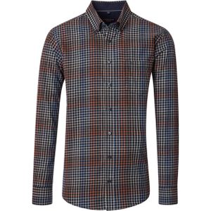 Casa Moda Heren overhemd lange mouw blauw (Maat: M) - Ruit