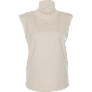 Est'Seven T-shirt beige (Maat: S) - Effen - Halslijn: Opstaande kraag,