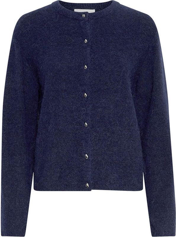 Moss Copenhagen Dames vest blauw (Maat: S-M) - Effen - Halslijn: Ronde hals,