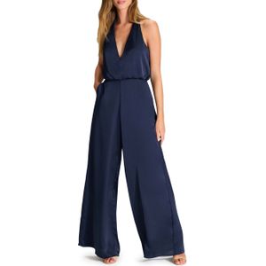 Heykyla Jumpsuit mit weitem Hosenbein blauw (Maat: 36) - Effen - Halslijn: V-hals,