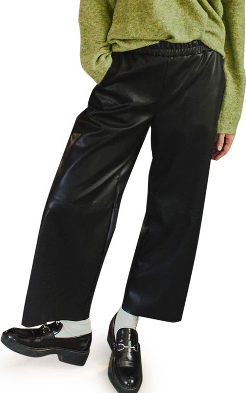 Freequent - FQVeggy - Imitatieleer Broek - Zwart - Wijde Pijpen