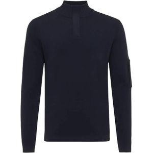 Genti Trui met rits blauw (Maat: 2XL) - Effen - Halslijn: Opstaande kraag met rits,