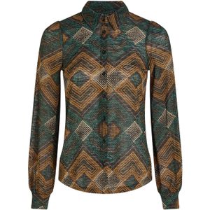 King Louie Blouse groen (Maat: M) - Halslijn: Kraag,