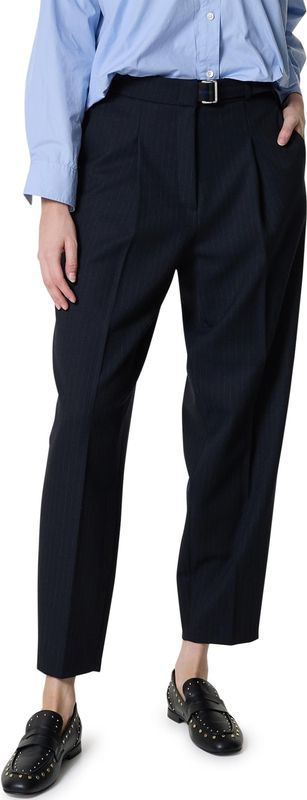 Broek met persplooien en riem, model 'ELAINE PLEAT'