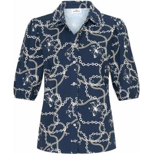 HV Society Blouse blauw (Maat: 40) - Halslijn: Kraag,