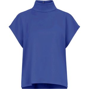 Drykorn Dames top blauw (Maat: 38) - Effen - Halslijn: Opstaande kraag,