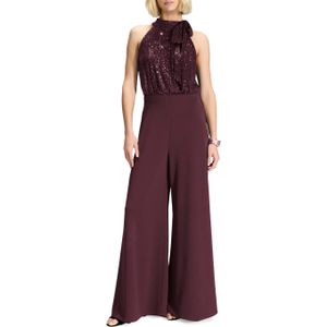 Swing jumpsuit bordeaux (Maat: 38) - Glitter - Halslijn: Opstaande kraag,