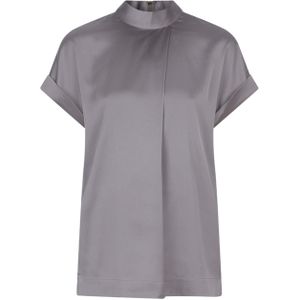 Dante6 Blouse grijs (Maat: 34) - Effen - Halslijn: Opstaande kraag,