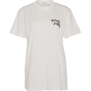 Anine Bing Dames t-shirt ecru (Maat: S) - Tekst - Halslijn: Ronde hals,